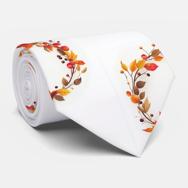 Autumn Fall Wreath Happy Thanksgiving tie (Rolled)