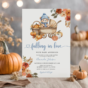 Autumn Falling in Love Floral Bear Baby Shower Invitation