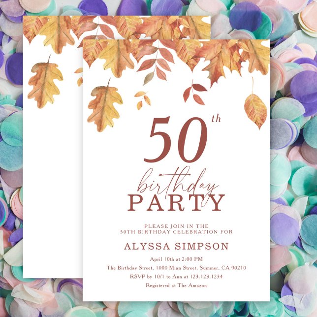 Autumn falling leaves 50th Birthday Invitation (Creator Uploaded)