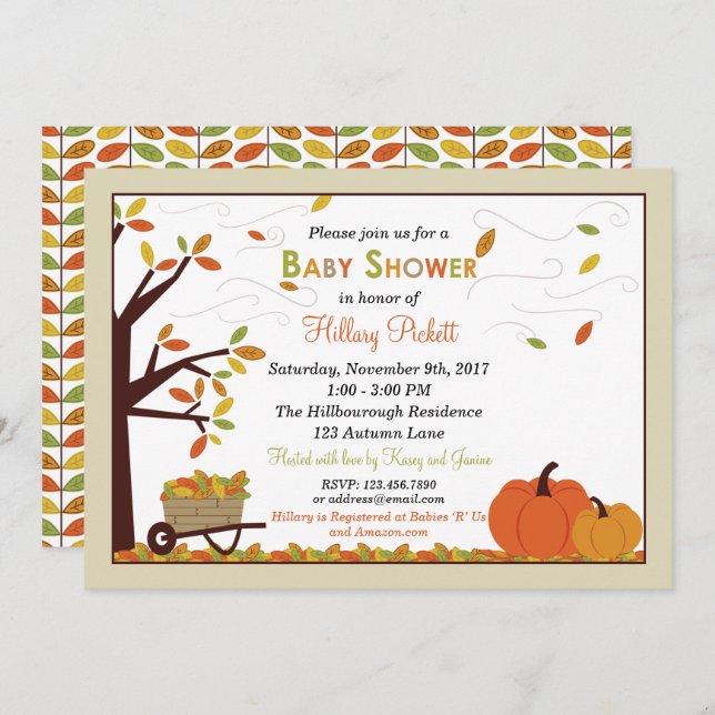 Autumn Falling Leaves Baby Shower Invitation (Front/Back)