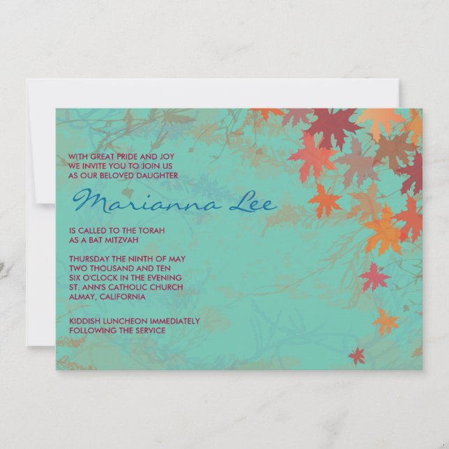 Autumn Falling Leaves Bat Mitzvah Invitation (Front)