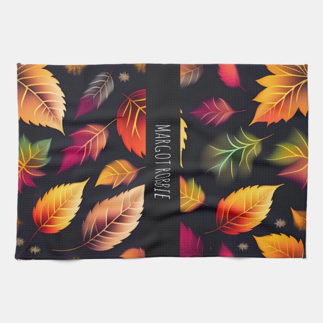 Autumn falling leaves Gradient Rainbow Pattern Tea Towel (Horizontal)