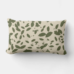 Autumn Falling Leaves Olive Green Lumbar Cushion