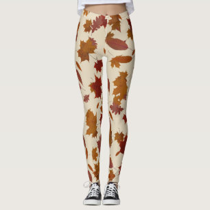 Autumn Falling Leaves on Custom Cream Leggings