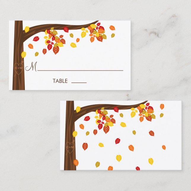 Autumn Falling Leaves Place Cards (Front/Back)