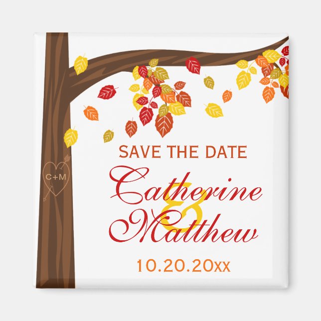 Autumn Falling Leaves Save The Date Magnet (Front)