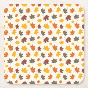 Autumn Falling Leaves Square Paper Coaster
