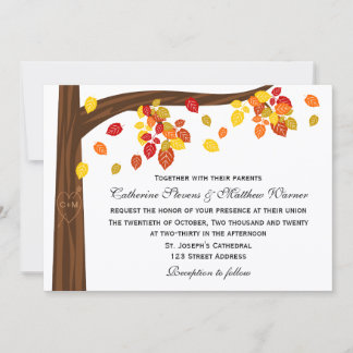 Autumn Falling Leaves Wedding Invitation
