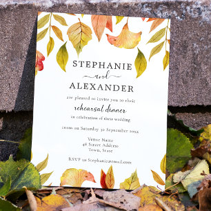 Autumn Falling Leaves Wedding Rehearsal Dinner Invitation