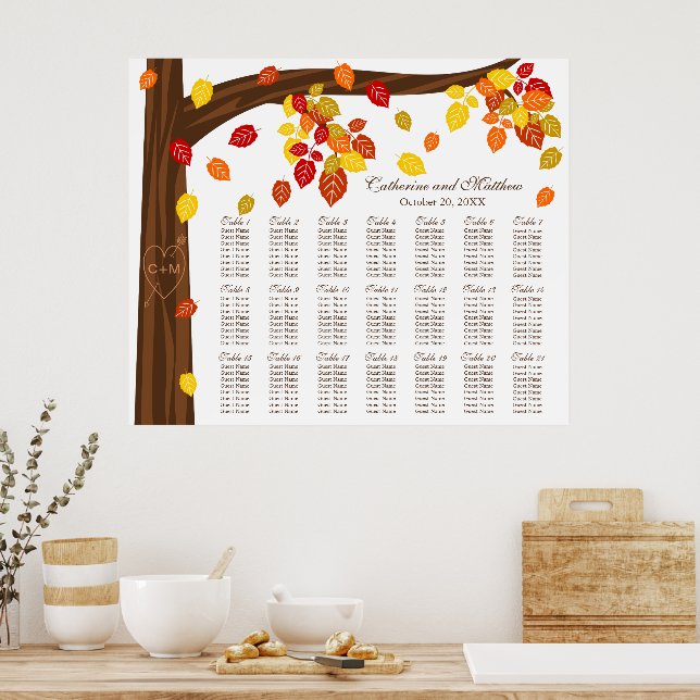 Autumn Falling Leaves Wedding Seating Chart (Kitchen)