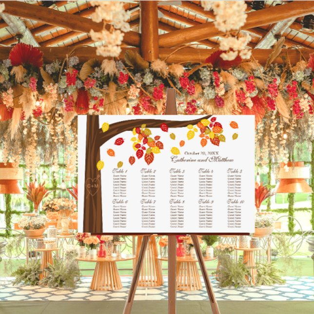 Autumn Falling Leaves Wedding Seating Chart (Autumn falling leaves wedding seating chart.)