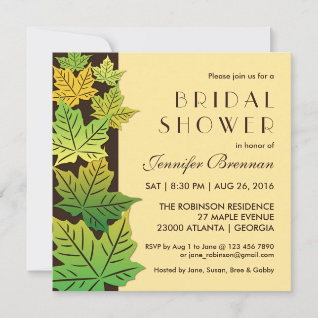 Autumn Falling Maple Leaf Wedding Invitation Cream (Front)