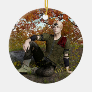 Autumn Fantasy Prince Forest Portrait Ceramic Tree Decoration