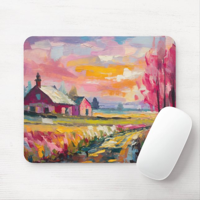 Autumn Farm Landscape Modern Abstract Art Mouse Pad (With Mouse)