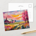 Autumn Farm Landscape Modern Abstract Art Postcard<br><div class="desc">A vibrant modern abstract landscape painting of a farmhouse in autumn, featuring warm hues of orange, pink, and gold with expressive abstract brushstrokes. The dynamic composition captures the beauty of fall, evoking the serenity of a countryside scene. The bold colours and fluid brushwork create a sense of movement and energy,...</div>