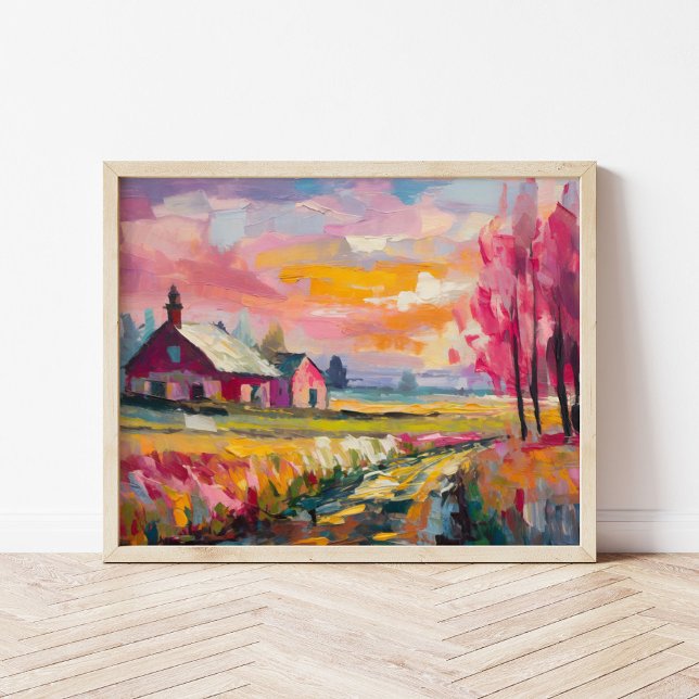 Autumn Farm Landscape Modern Abstract Art Poster (Creator Uploaded)