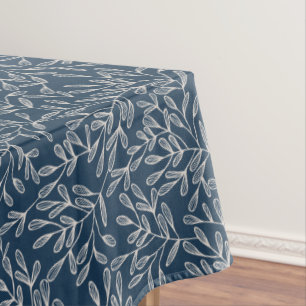 Autumn Farmhouse Leaves Blue Tablecloth