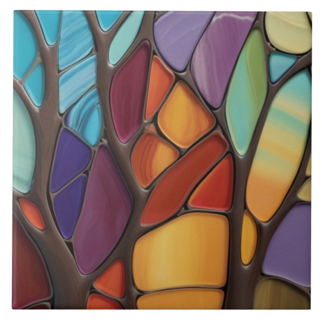 Autumn - Faux Stained Glass Mosaic Abstract Art Tile (Front)