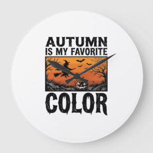 Autumn Favourite Colour Halloween Pumpkin Vector D Large Clock