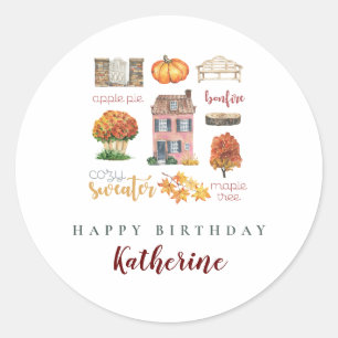 Autumn Favourites Whimsical Rustic Birthday Party  Classic Round Sticker