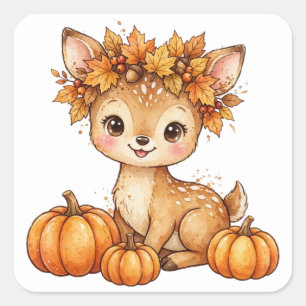 Autumn Fawn Leaf Crown Cute Fall Sticker