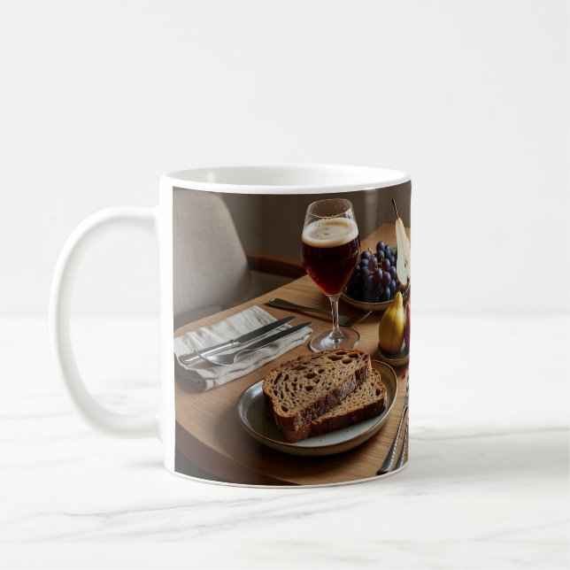 Autumn Feast with Cheese and Ale Coffee Mug (Left)