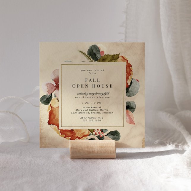 Autumn Feel Elegant Floral Square Open House Invitation (Creator Uploaded)