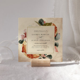 autumn feel elegant floral square Wedding Invitation