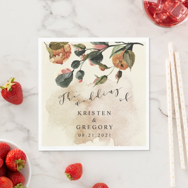 Autumn Feel Elegant Floral Wedding Monogram Napkin (Insitu)