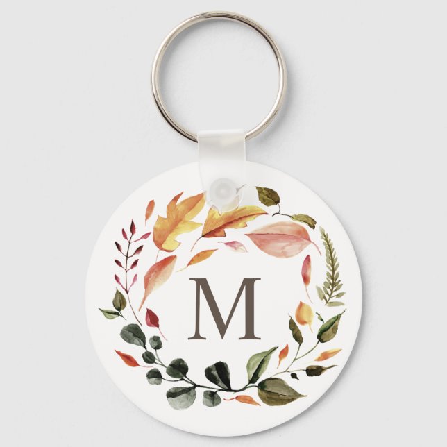 autumn feel elegant wreath monogram key ring (Front)