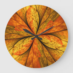 Autumn Feeling, Modern Abstract Fractal Flower Large Clock