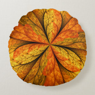 Autumn Feeling, Modern Abstract Fractal Flower Round Cushion