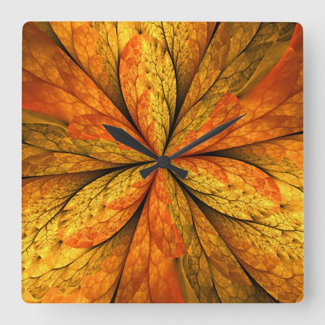 Autumn Feeling, Modern Abstract Fractal Flower Square Wall Clock (Front)