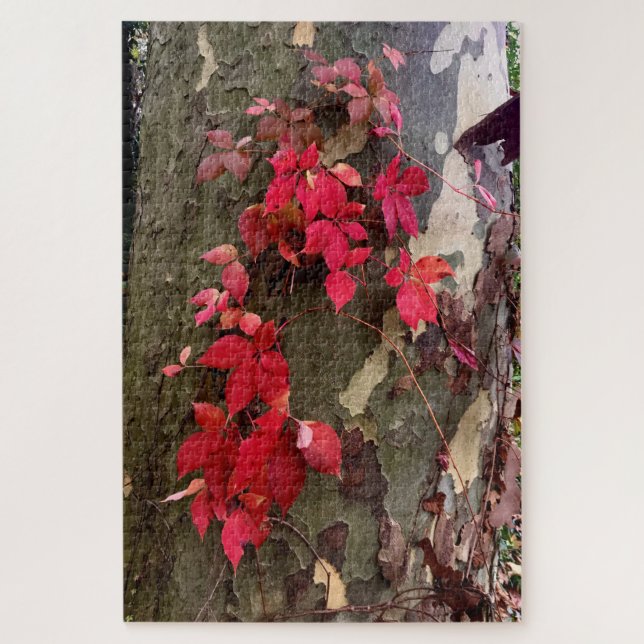 Autumn feelings, red leaves on a tree - difficult jigsaw puzzle (Vertical)