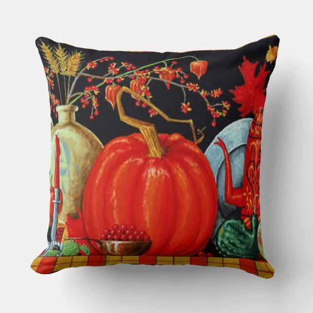 Autumn Festive Antique Painting Pumpkin Decoration Cushion (Front)