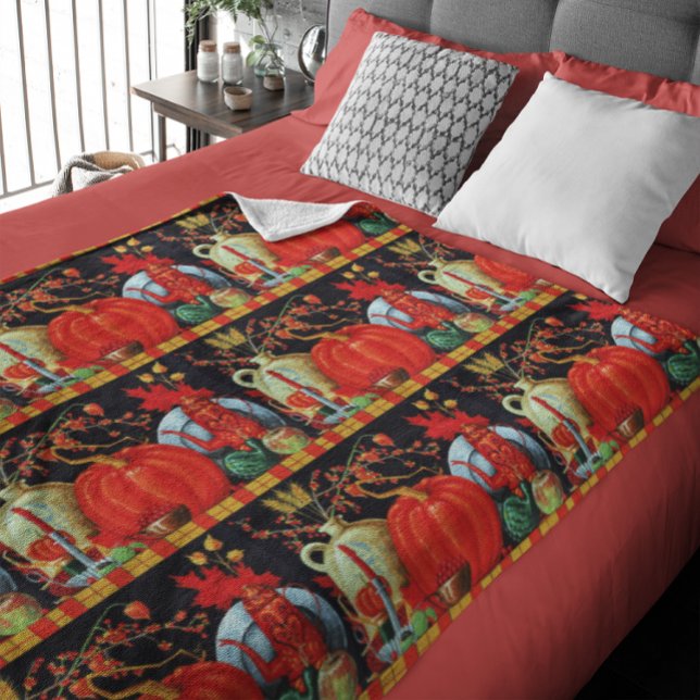 Autumn Festive Antique Painting Pumpkin Decoration Fleece Blanket (Autumn Festive Antique Painting Pumpkin Decoration Fleece Blanket)