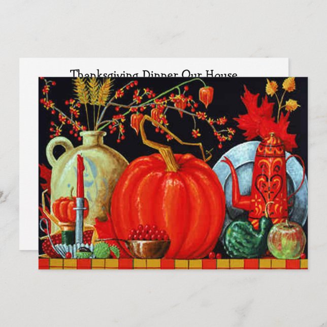 Autumn Festive Antique Painting Pumpkin Decoration Invitation (Front/Back)
