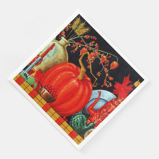 Autumn Festive Antique Painting Pumpkin Decoration Napkin (Corner)