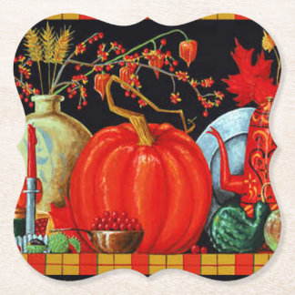 Autumn Festive Antique Painting Pumpkin Decoration Paper Coaster