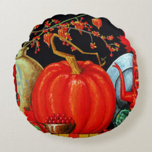 Autumn Festive Antique Painting Pumpkin Decoration Round Cushion