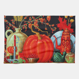 Autumn Festive Antique Painting Pumpkin Decoration Tea Towel