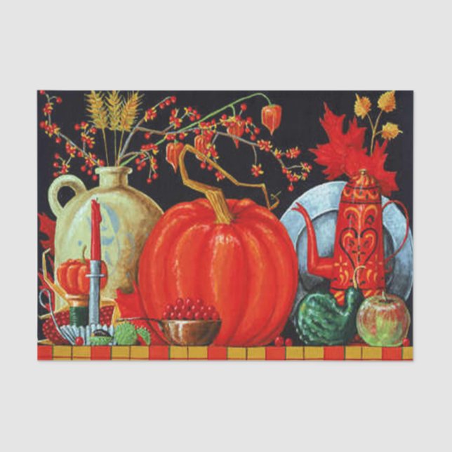 Autumn Festive Antique Painting Pumpkin Decoration Tissue Paper (Front)