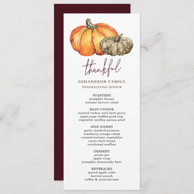 AUTUMN FESTIVE PUMPKINS THANKSGIVING DINNER MENU (Front/Back)