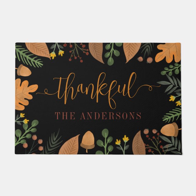 Autumn Festive Thankful Personalised Thanksgiving Doormat (Front)