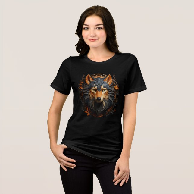 Autumn Flame Steampunk Wolf Art Print Tri-Blend Shirt (Front Full)