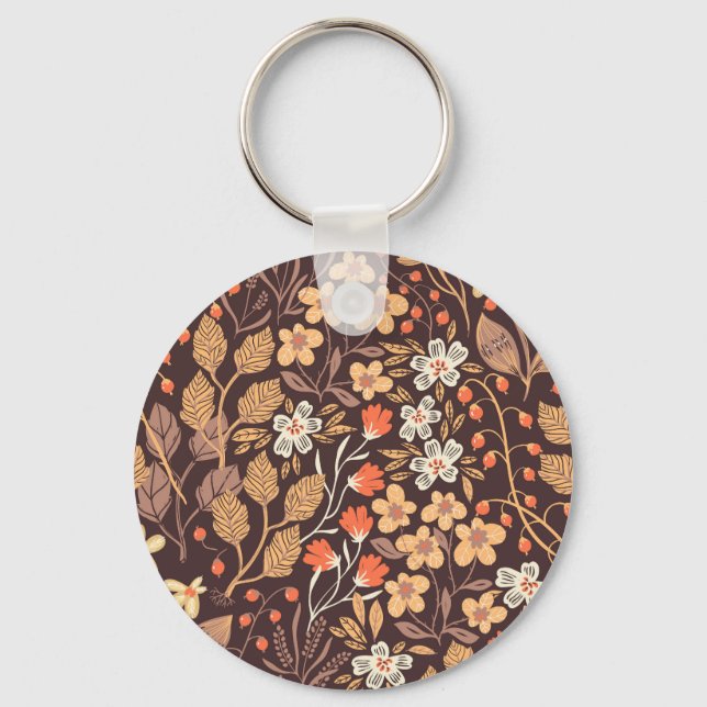 Autumn Flora: Vintage Seamless Pattern Key Ring (Front)