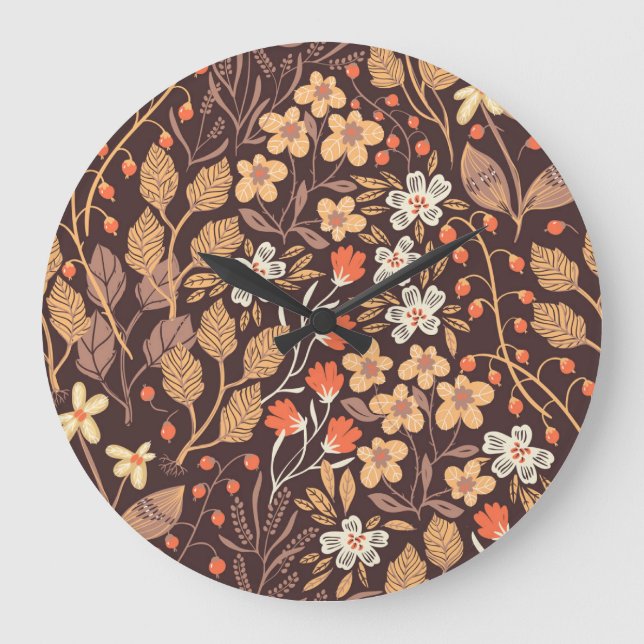 Autumn Flora: Vintage Seamless Pattern Large Clock (Front)