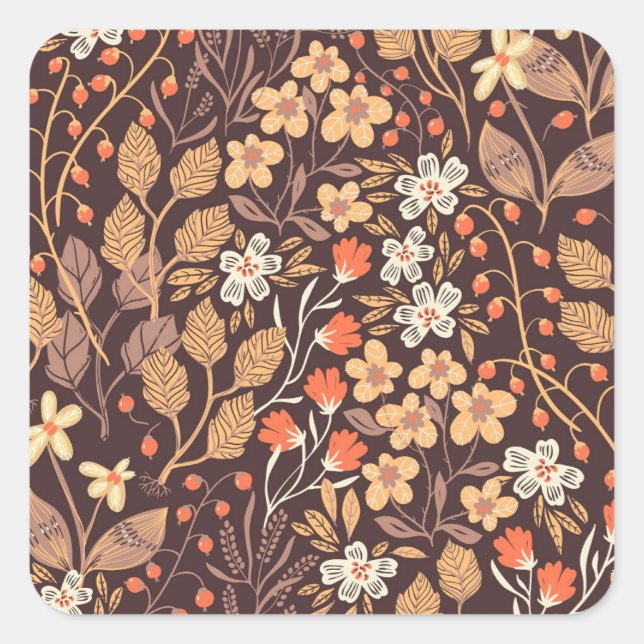 Autumn Flora: Vintage Seamless Pattern Square Sticker (Front)