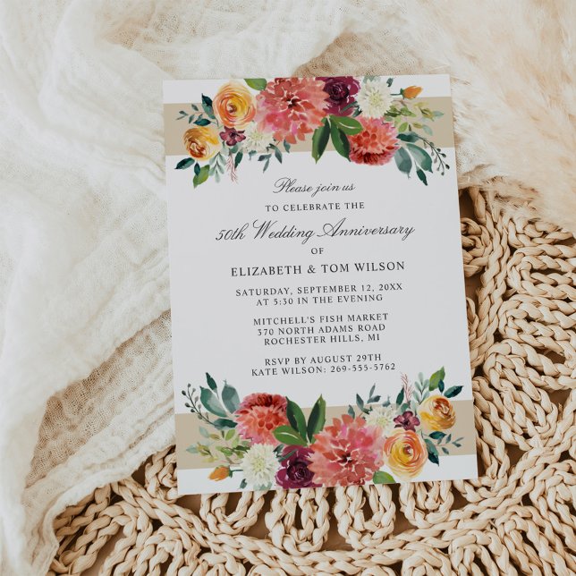 Autumn Floral 50th Wedding Anniversary Invitation (Creator Uploaded)