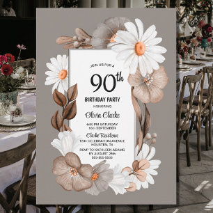 Autumn Floral 90th Birthday Party Invitation